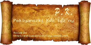 Peklyanszki Kötöny névjegykártya